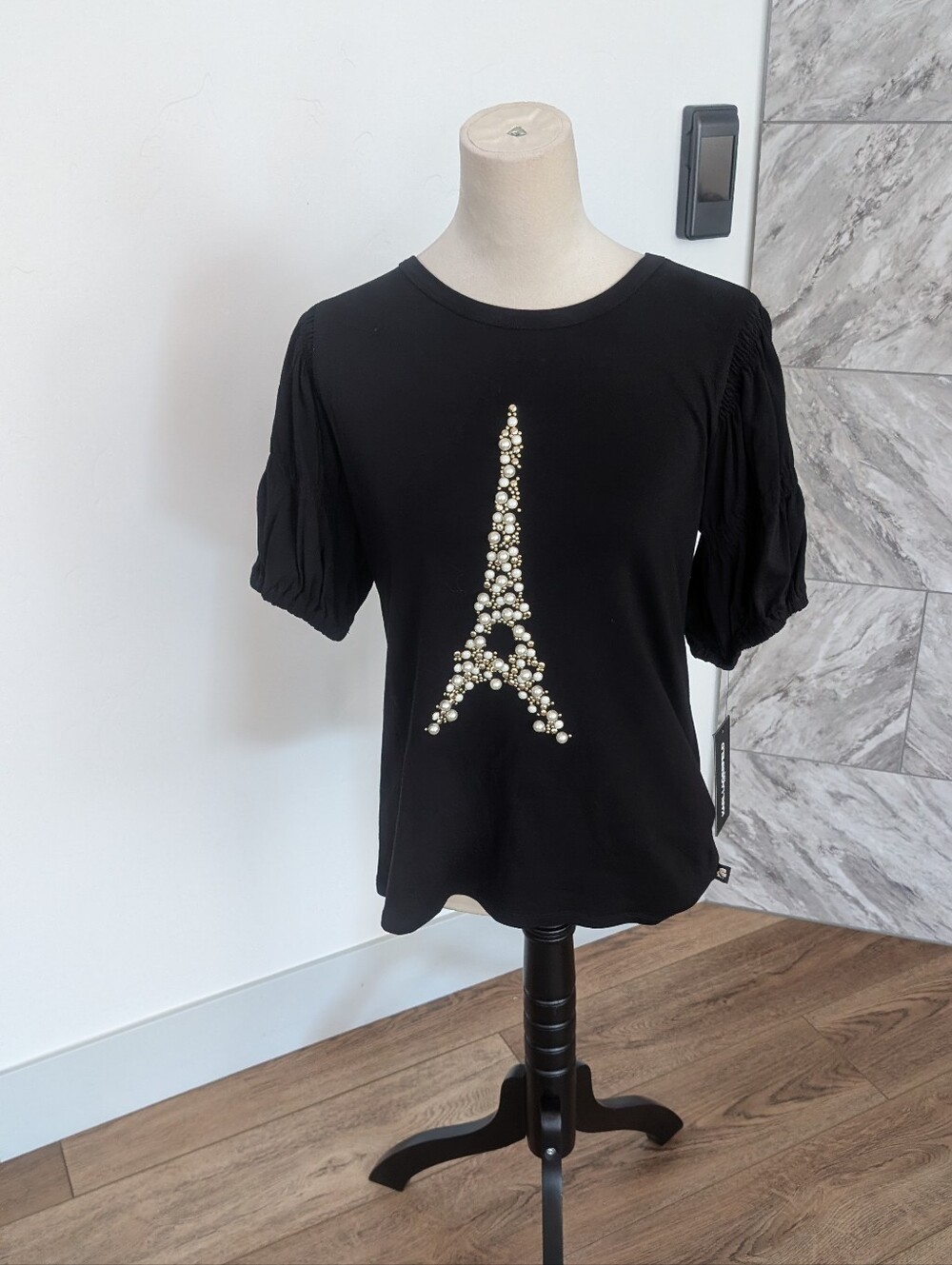 Karl Lagerfeld Black Pearl Eiffel Tower Short Sleeve Tee - Picture 4 of 9
